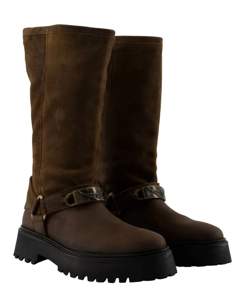 Zadig & Voltaire Women's Angie Boots -  Leather Brown Calfskin Shoes Brown