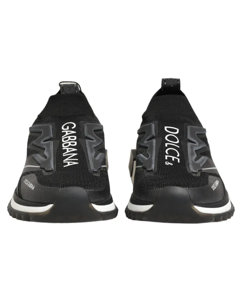 Dolce & Gabbana Women's Black White Sorrento Slip-On Logo Sneakers Shoes Polyester Viscose Black