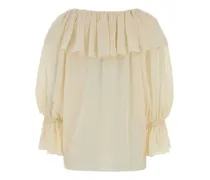 Women's Ruffled Off-Shoulder Silk Blouse Cream Sweater