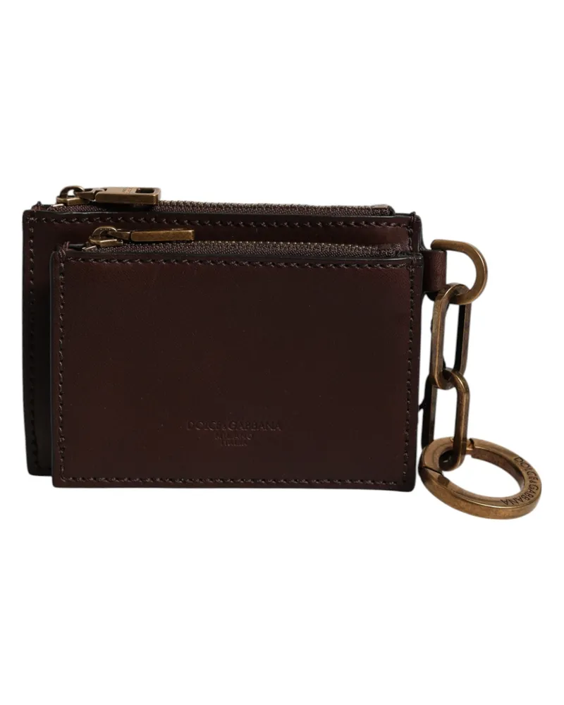 Dolce & Gabbana Logo-Embossed Calf Leather Coin Purse — Brown Brown