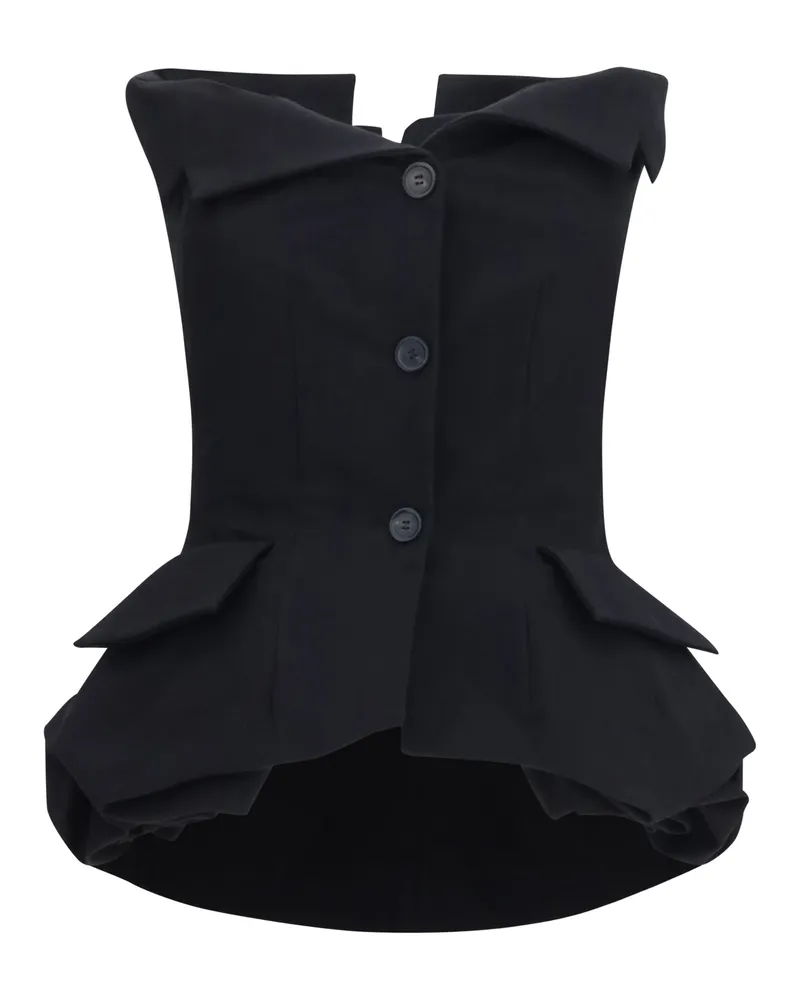 Magda Butrym Women's Top Cotton Bustier Corset Black Silk Shirt Black