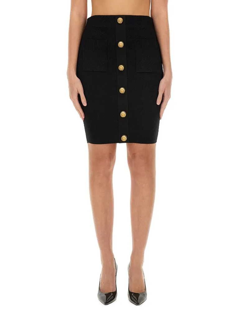 Balmain Knit Viscose Skirt — Black Black