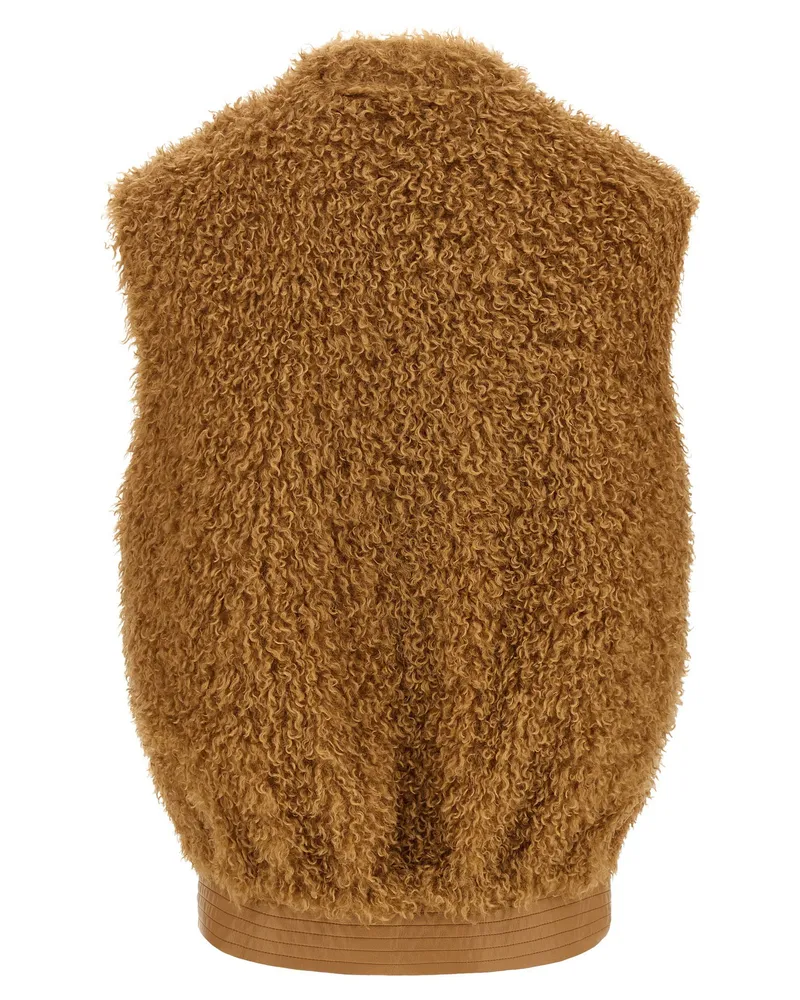 Twin-Set Teddy Soft Double-Breasted Vest — Camel Camel