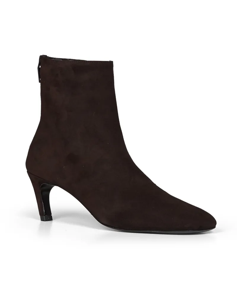 Totême Suede Mid-Heel Ankle Boots — Brown Brown