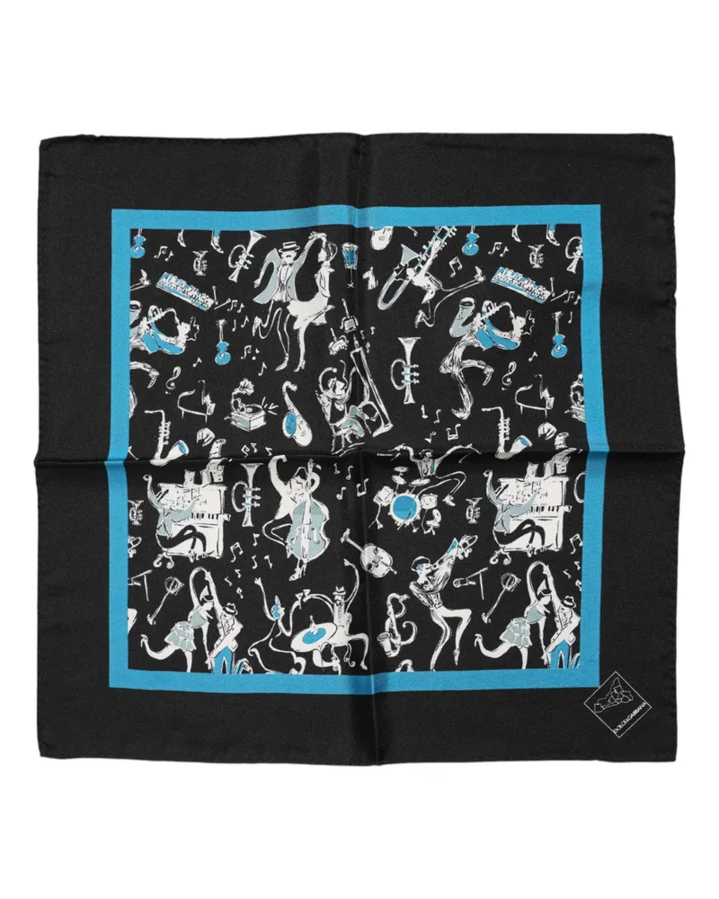 Dolce & Gabbana Black Jazz Club Silk Square Men Foulard Scarf And Blue Black
