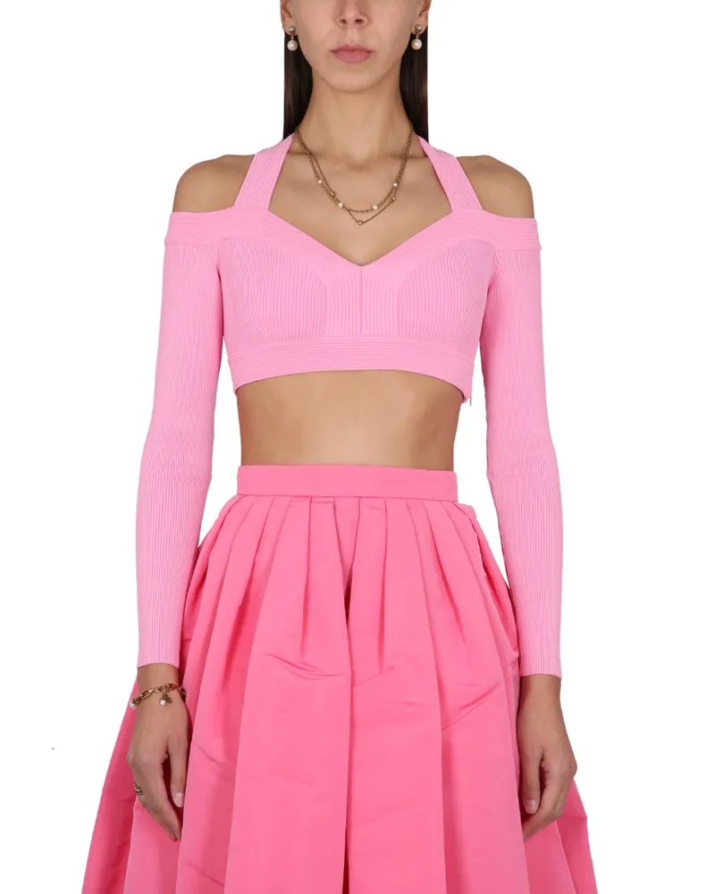 Alexander McQueen Viscose Cropped Blouse — Pink Pink