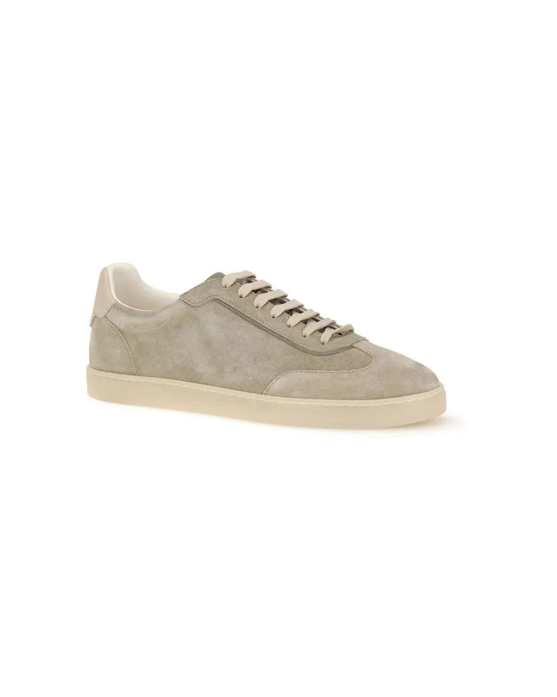 Brunello Cucinelli Men's Beige Calf Leather Bos Taurus Sneakers Beige