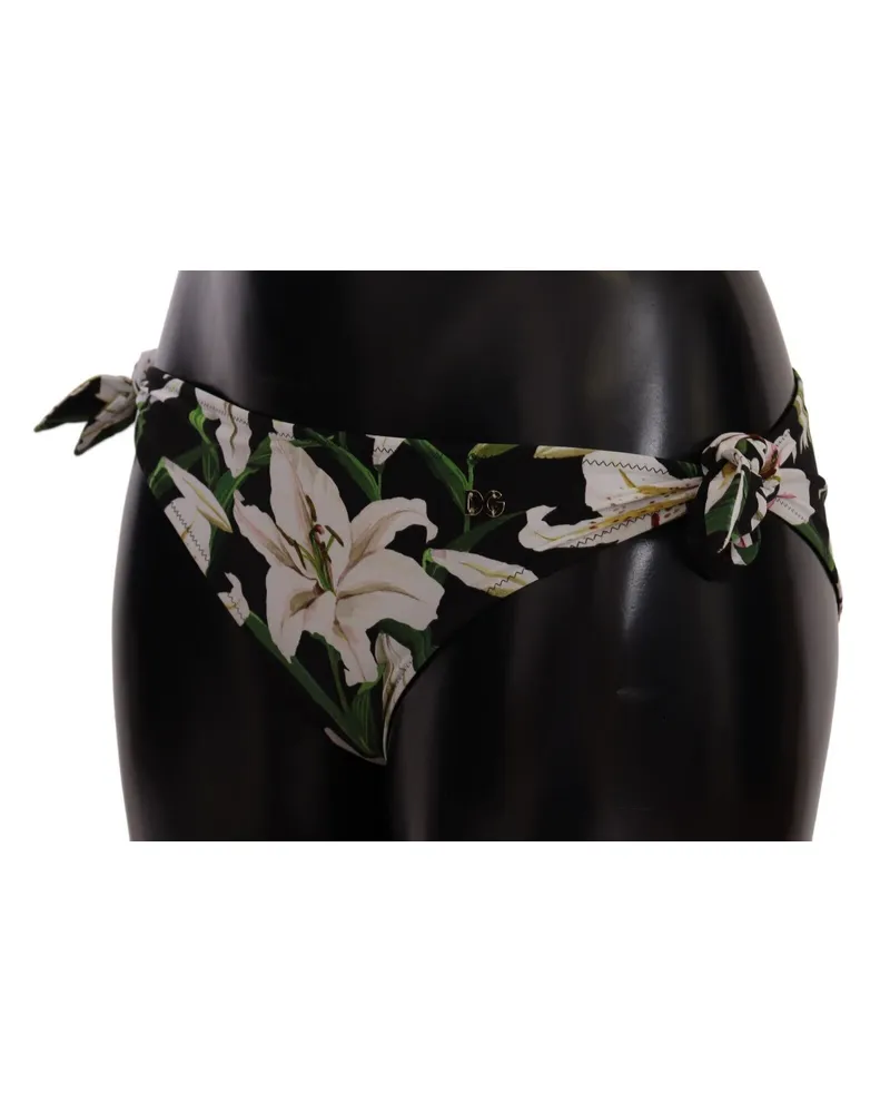 Dolce & Gabbana Women's Bikini Bottom Black Lily Print Swimsuit Swimwear Nylon Elastane Clothing Black