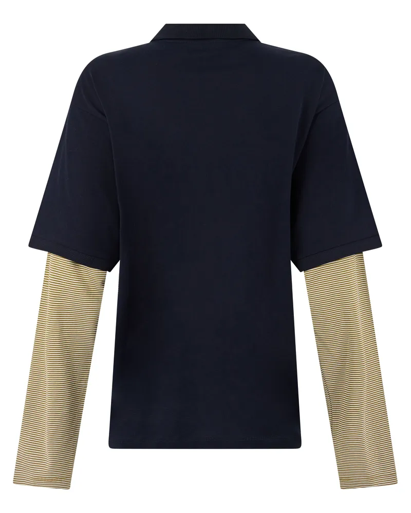 Miu Miu Layered Cotton Polo Shirt — Navy Navy