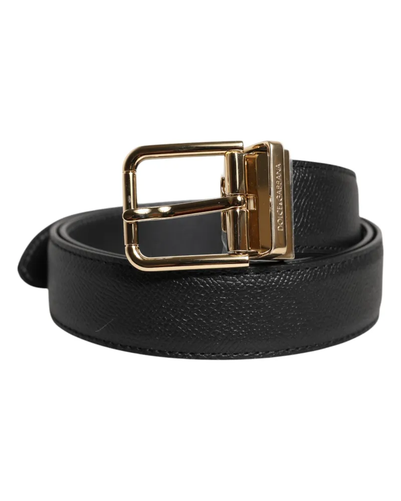 Dolce & Gabbana Grained Leather Gold Metal Buckle Belt — Black Black