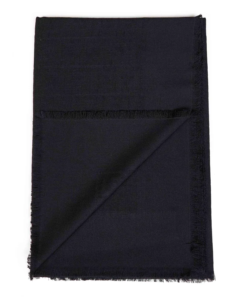Fendi Women's Shawl Ff Wool-Silk-Cashmere Black Cotton Scarf Scarfs Black