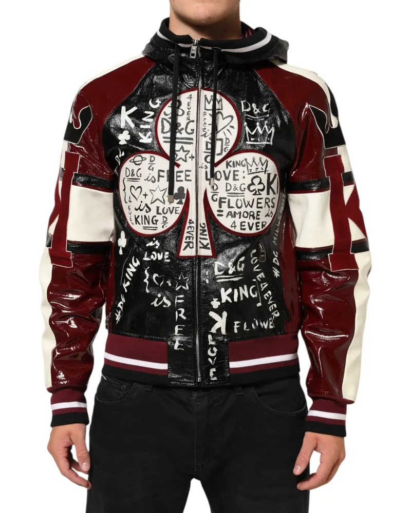 Dolce & Gabbana Multicolor Hooded Leather Dg King Men Biker Jacket Calfskin Lambskin Clothing Multicolor