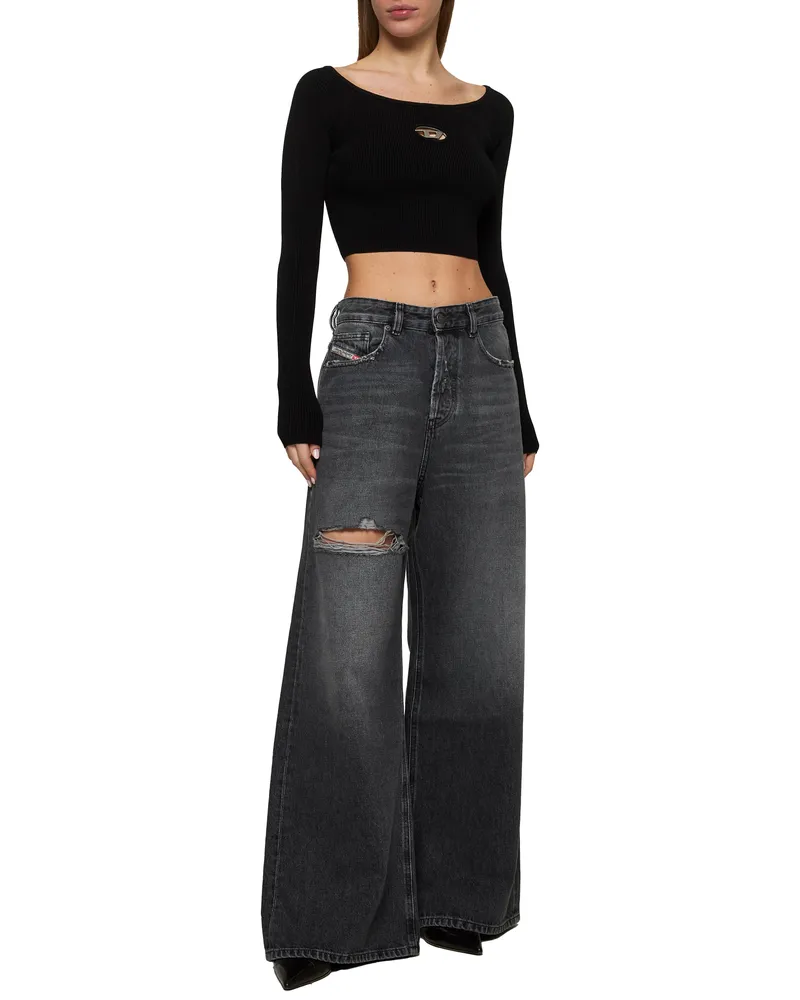 Diesel Women Black Off-The-Shoulder Top Viscose Tops Black
