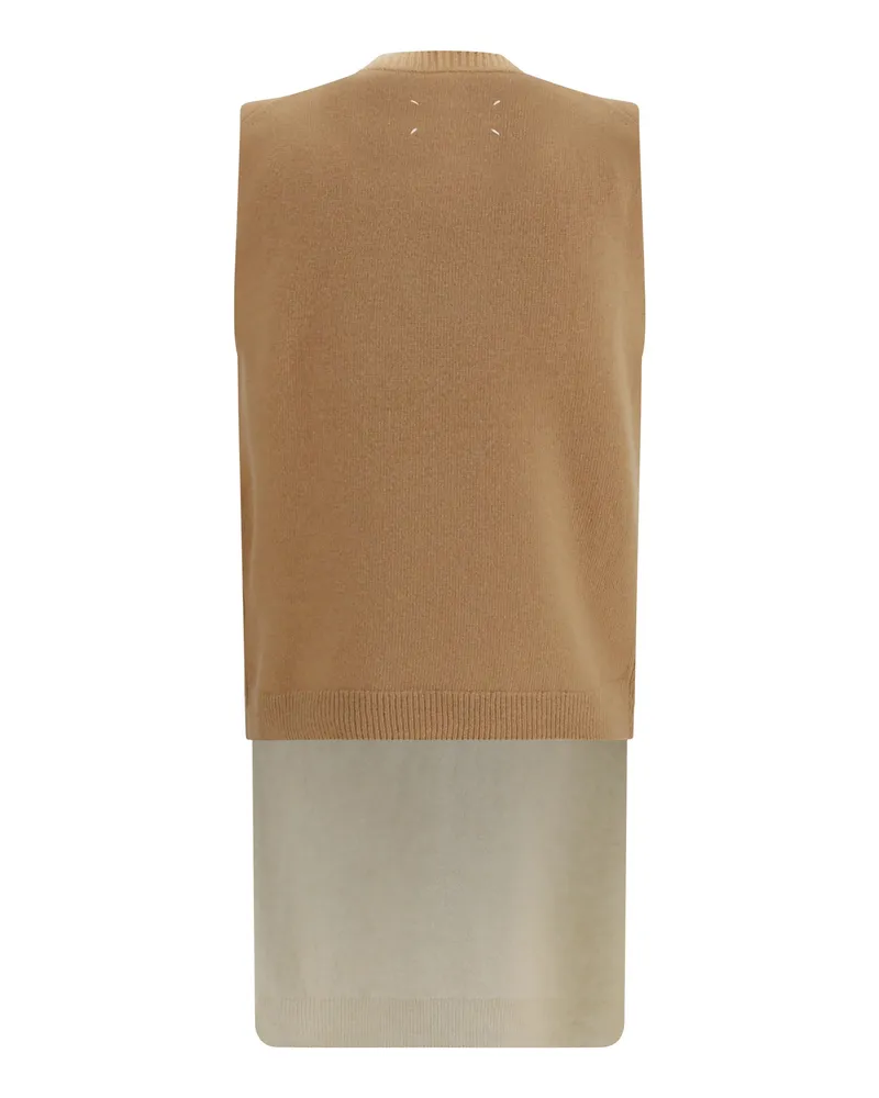 Maison Margiela Double-Layer Merino Wool Tank Top — Beige Beige
