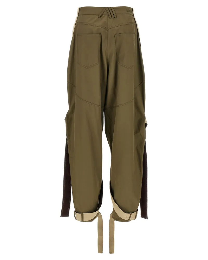 ATTICO Women's Bicolor Cotton Cargo Pants Green