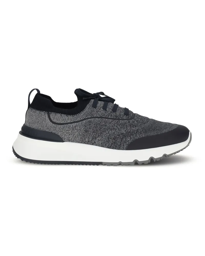 Brunello Cucinelli Techno Cotton Knit Sneaker — Navy 