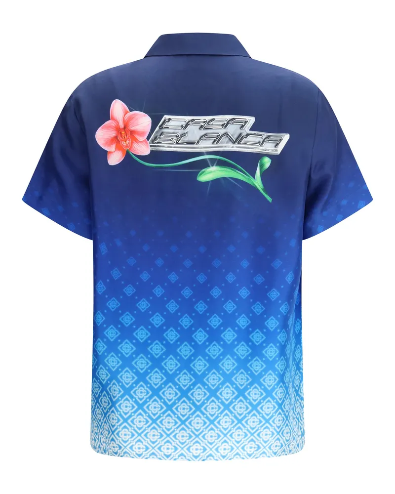 Casablanca Paris Women's Silk Shirt Orchid Monogram Polo Tops Blue