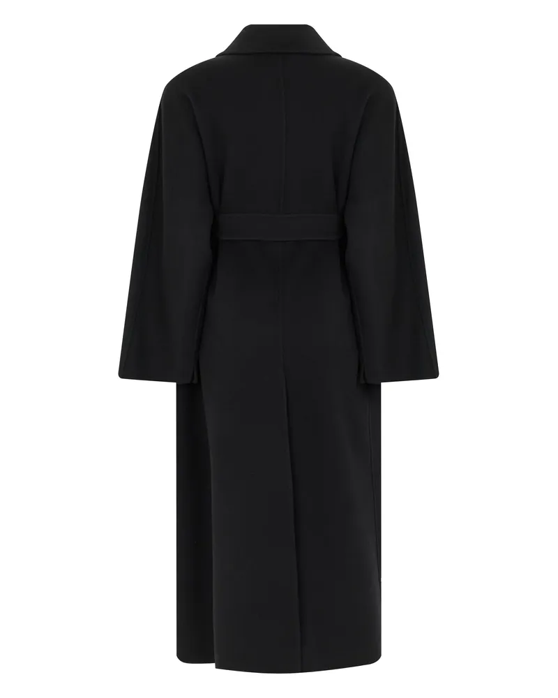 Max Mara Women's Long Belted Coat Black Virgin Wool Black