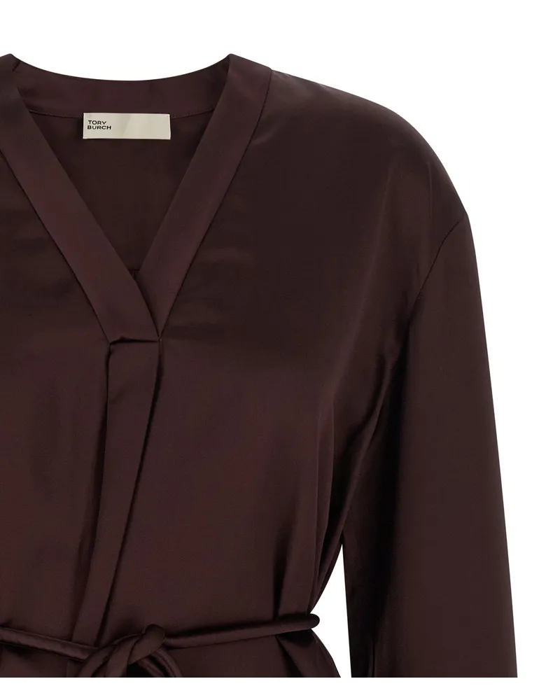 Tory Burch Viscose Satin Blouse — Burgundy Burgundy