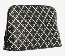 Geometric-Print Polyvinyl Cosmetic Case — Black