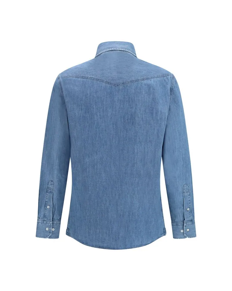 Brunello Cucinelli Men's Blue Denim Shirt Blue
