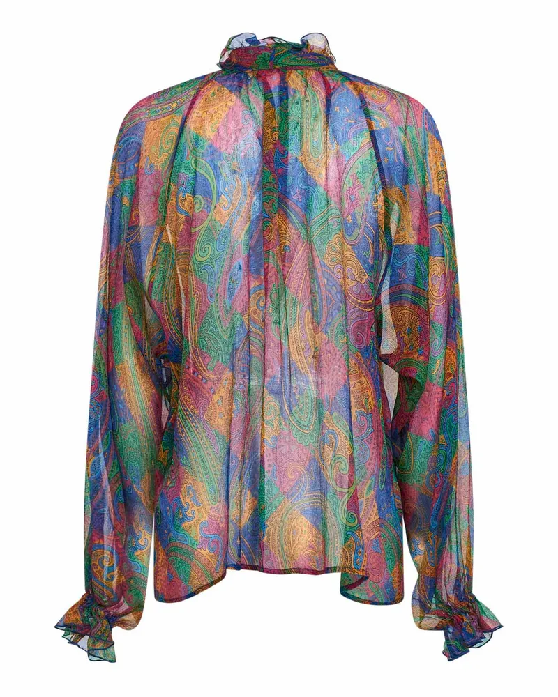 Etro Women's Geometric Paisley-Pattern Silk Crepon Blouse Shirt Multicolor