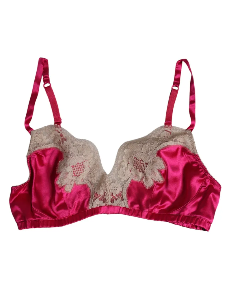 Dolce & Gabbana Women Magenta Floral Lace Silk Non Wire Bra Underwear Fuchsia Elastane Clothing Pink