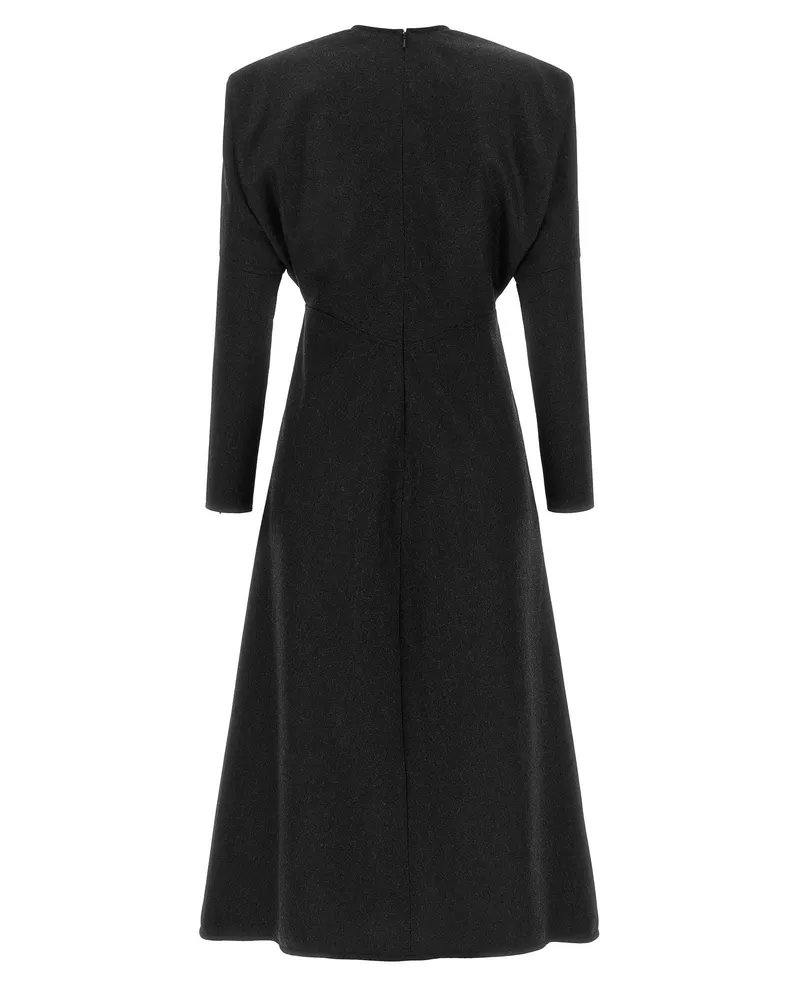 Victoria Beckham Dolman-Sleeve Virgin Wool Dress — Black Charcoal