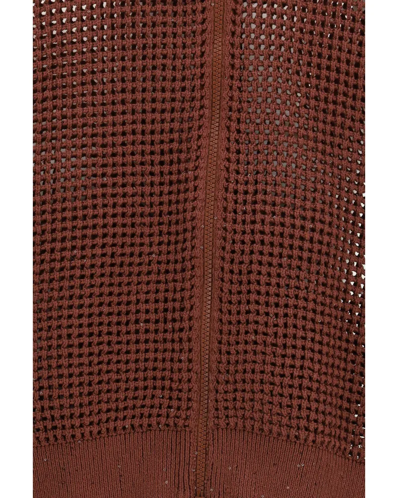 Brunello Cucinelli Cotton Mesh Cardigan Mulberry