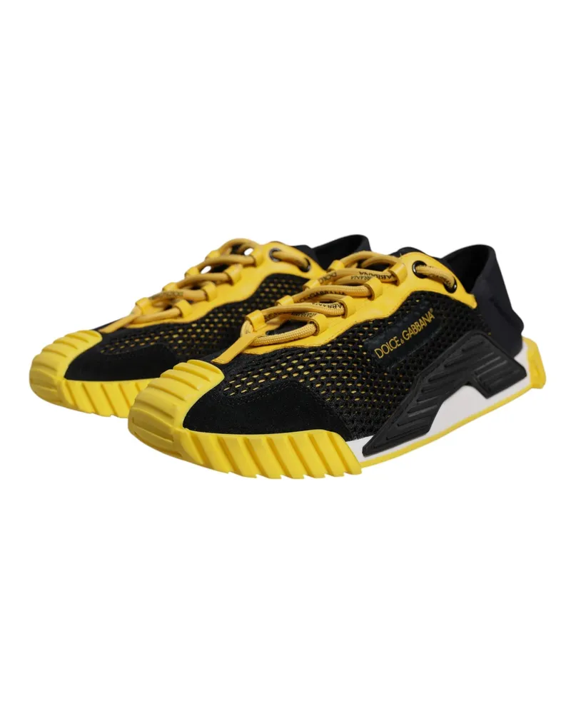Dolce & Gabbana Men's Black Yellow Low Top Ns1 Sneakers Shoes Polyester La Nylon Elastane Black