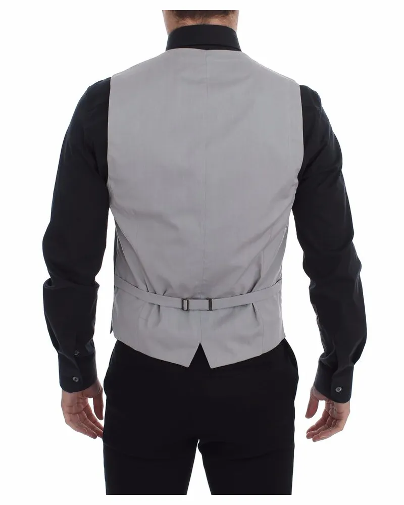 Dolce & Gabbana Men's Gray Cotton Slim Fit Button Front Dress Vest Gray