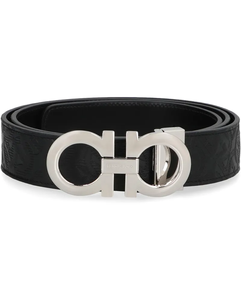 Ferragamo Men's Gancini Reversible Leather Belt Black Calfskin Black