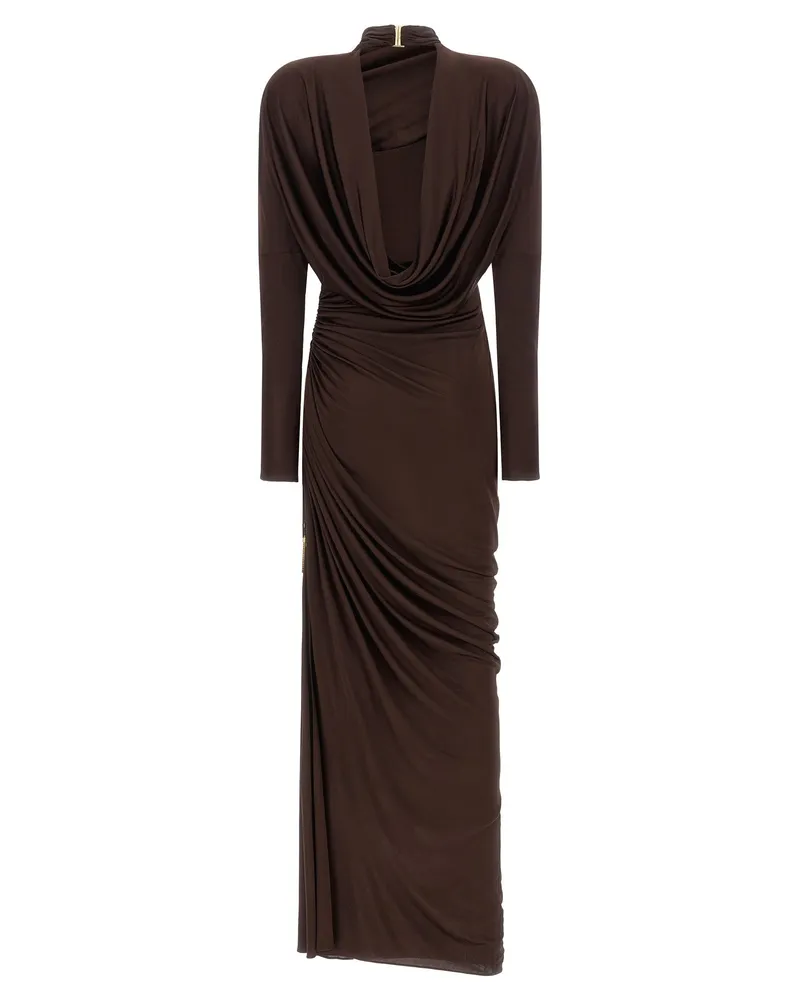 Balmain Draped Jersey Dress — Brown Brown