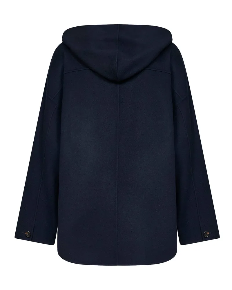 Max Mara Women's Short Hooded Coat Smmanita Blue Virgin Wool Blue