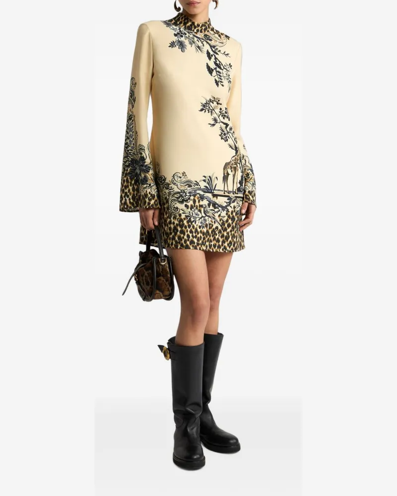 Etro Printed Cotton Mini Dress — Beige Beige