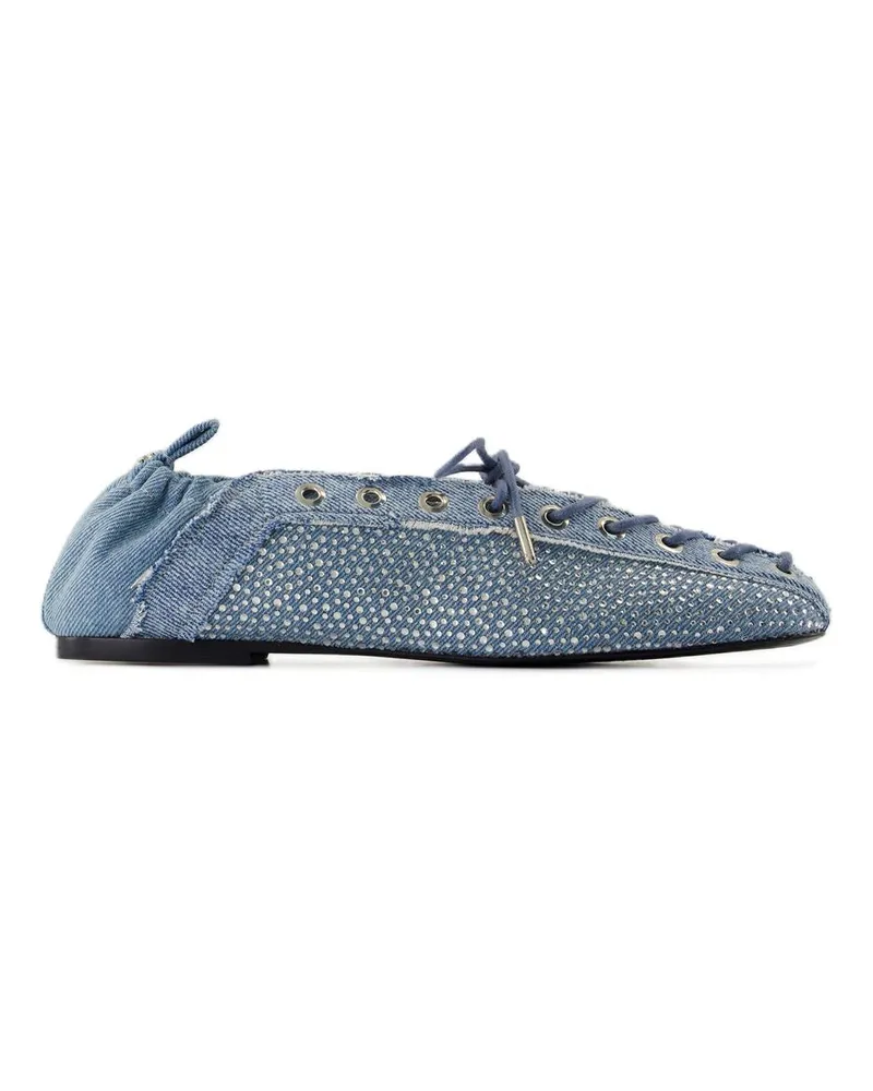 Ganni Women's Eyelets Ballerinas -  Denim Blue Cotton Shoes Flat-Shoes Blue