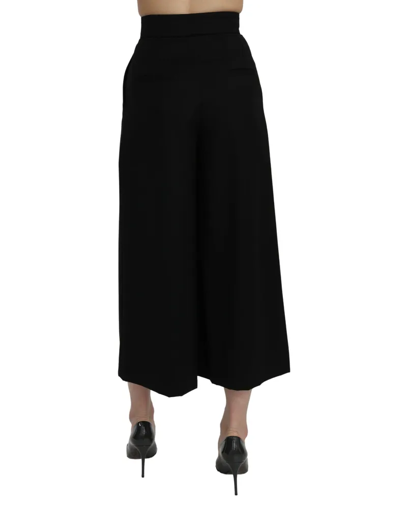 Dolce & Gabbana Women's Black High Waist Wide Leg Cropped Pants Virgin Wool Black