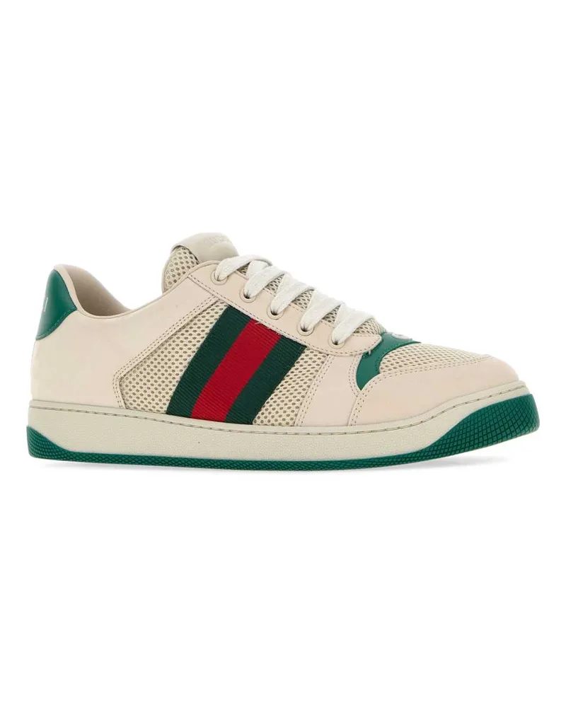 Gucci Men's Ivory Mesh And Suede Screener Sneakers Wswsemevrvwseme T Polyester Beige
