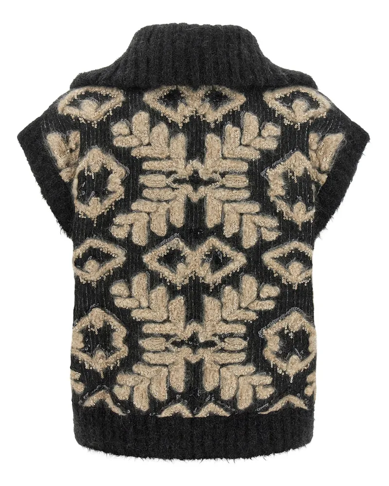Brunello Cucinelli Sequin Intarsia Cardigan — Black Black