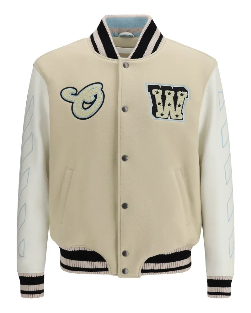 OFF-WHITE Men's Jacket Varsity Star Logo Cream Wool Cream