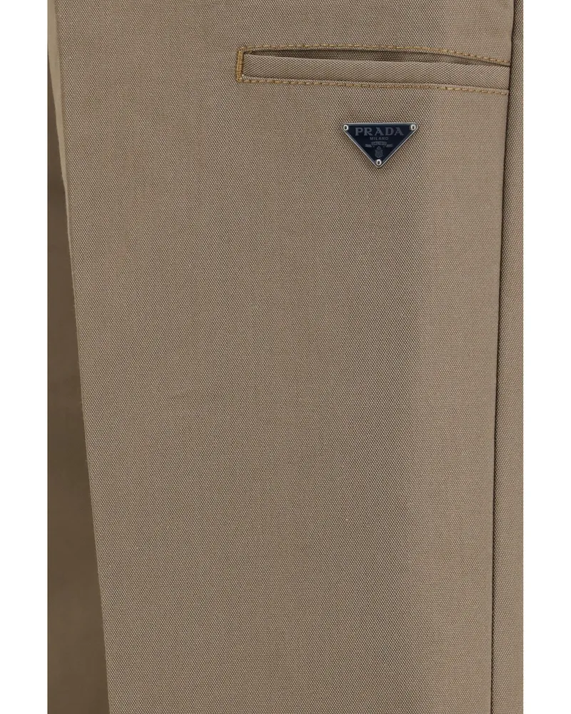 Prada Men's Wide-Leg Canvas Pants Light Brown Cotton Trousers Brown