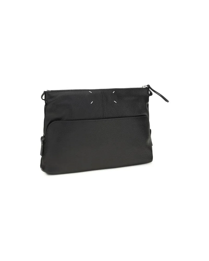 Maison Margiela Men's Black Calf Leather Bos Taurus Clutch Bag Black