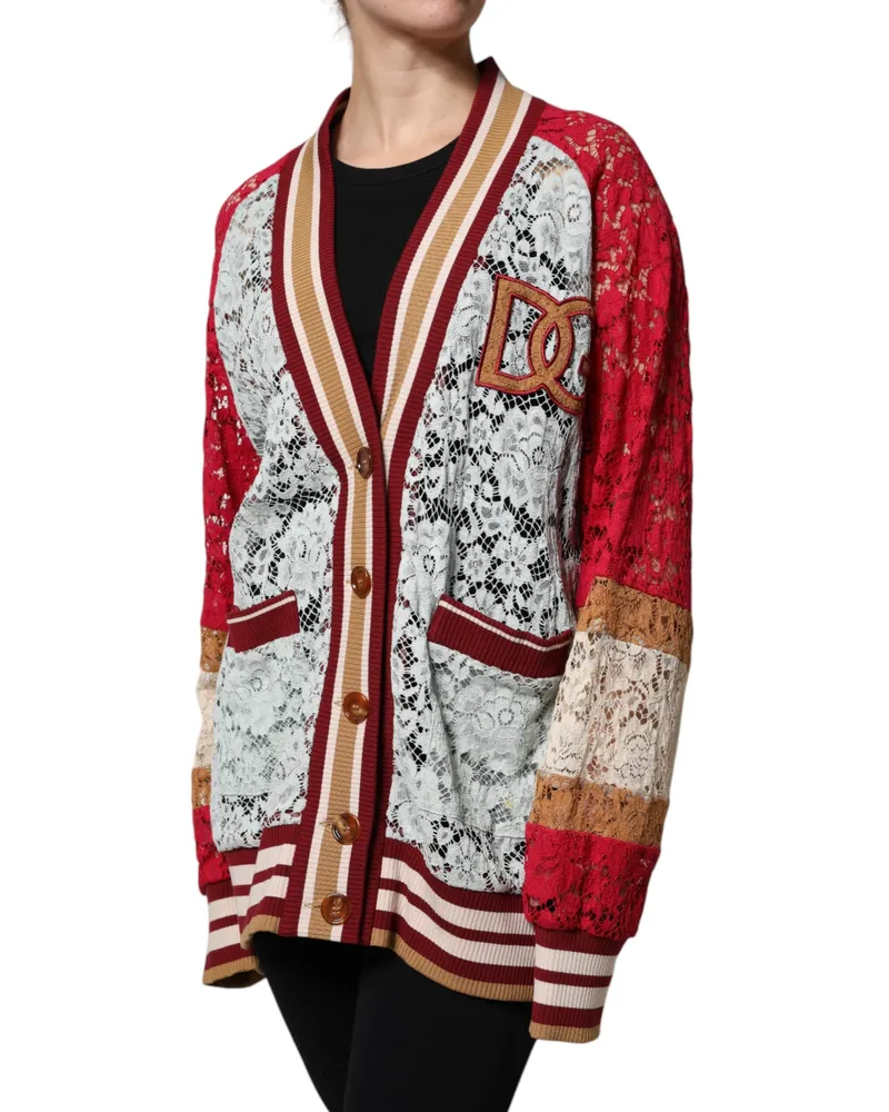 Dolce & Gabbana Women's Multicolor Floral Lace Cardigan Sweater Cotton Viscose Nylon Clothing Multicolor