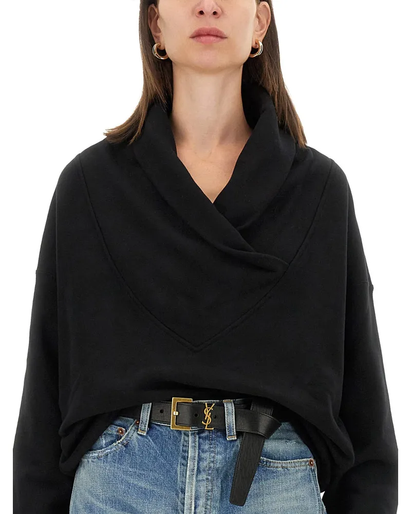 Saint Laurent V-Neck Cotton Sweatshirt — Black Black