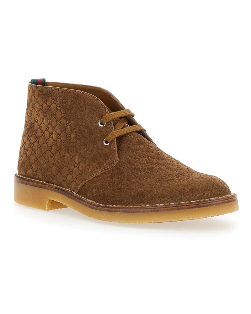 Gucci Men's Brown Ankle Boots With Web Detail Calf Brown