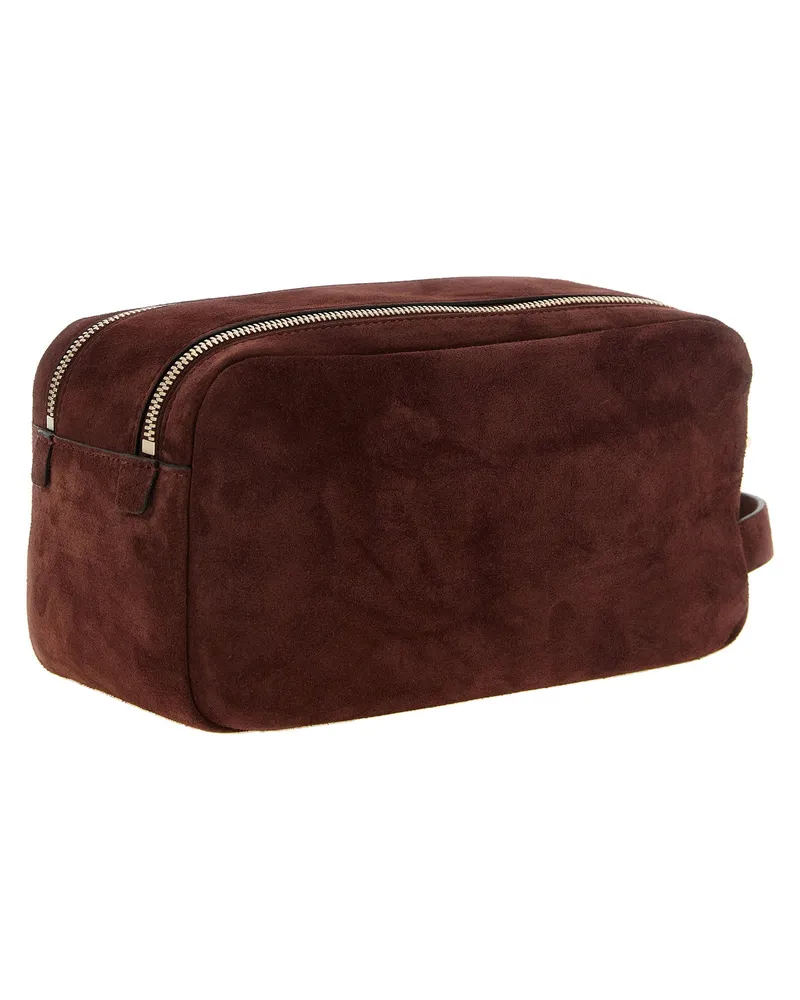 Brunello Cucinelli Suede Toiletry Bag — Burgundy Burgundy