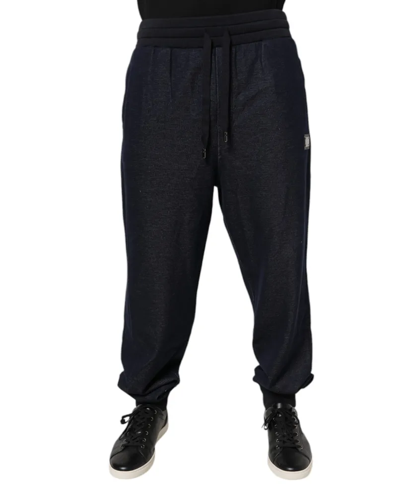 Dolce & Gabbana Black Jacquard Jogger Men Sweatpants Pants Cotton Elastane Black