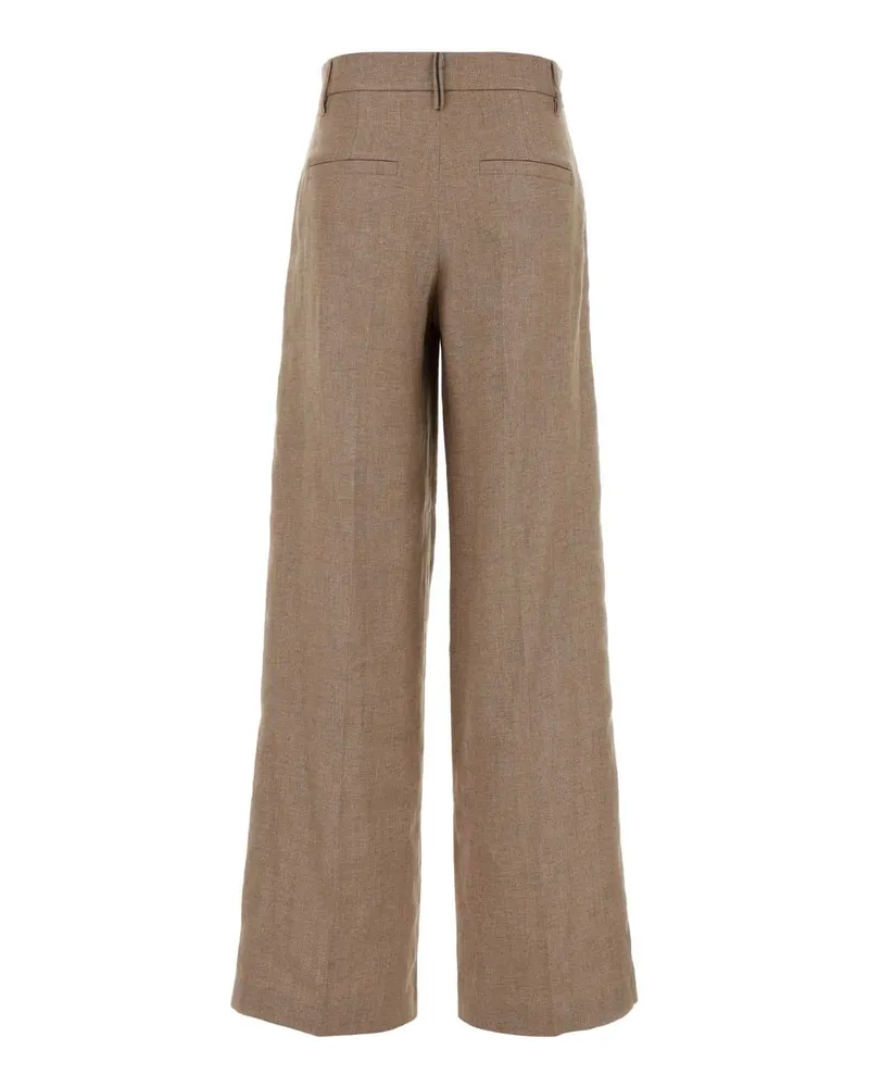 Brunello Cucinelli Women's Cappuccino Linen Blend Wide-Leg Pant C920 Pantaloni Beige