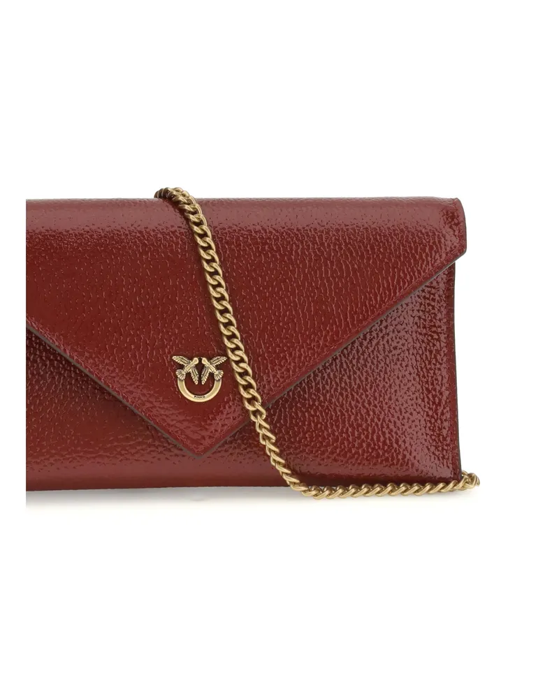 Pinko Women's Love Birds Clutch Bag Rosso Scuro-Antique Gold Calf Leather Bos Taurus Clutches Red