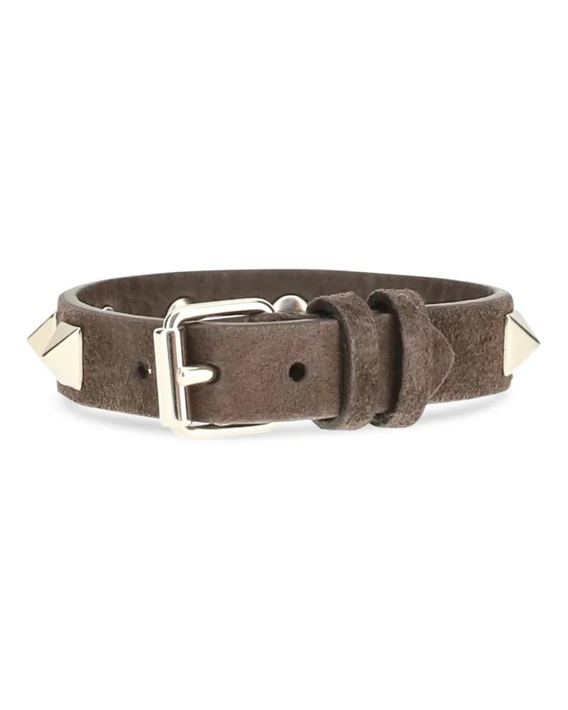 Valentino Garavani Women's Bracelet Rockstud Ebony Brown Calf Leather Bracelets Brown